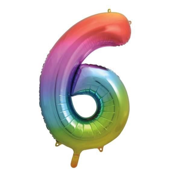 Rainbow Foil Balloon, Number 6 Shaped, 34"