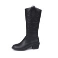 thumbnail image 4 of Chaussures pour Femmes Motif Rétro en Relief Talon Moyen Fermeture Éclair Mode Bottes Hautes en Cuir, 4 of 9