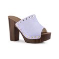 thumbnail image 1 of BLISSFUL STEP Chaussures pour Femmes à Plateforme à Talons Épais à Bout Ouvert à Rivets en Faux Suède Sandales à Enfiler Violet 8,5, 1 of 7