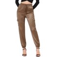 thumbnail image 1 of Unique Bargains Women's Drawstring Elastic High Rise Silky Satin Cargo Solid Pants, Tan, XL, 1 of 6