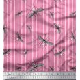 thumbnail image 1 of Soimoi Pink Rayon Fabric Stripe & Mosquito Insects Print Sewing Fabric Yard 56 Inch Wide, 1 of 1