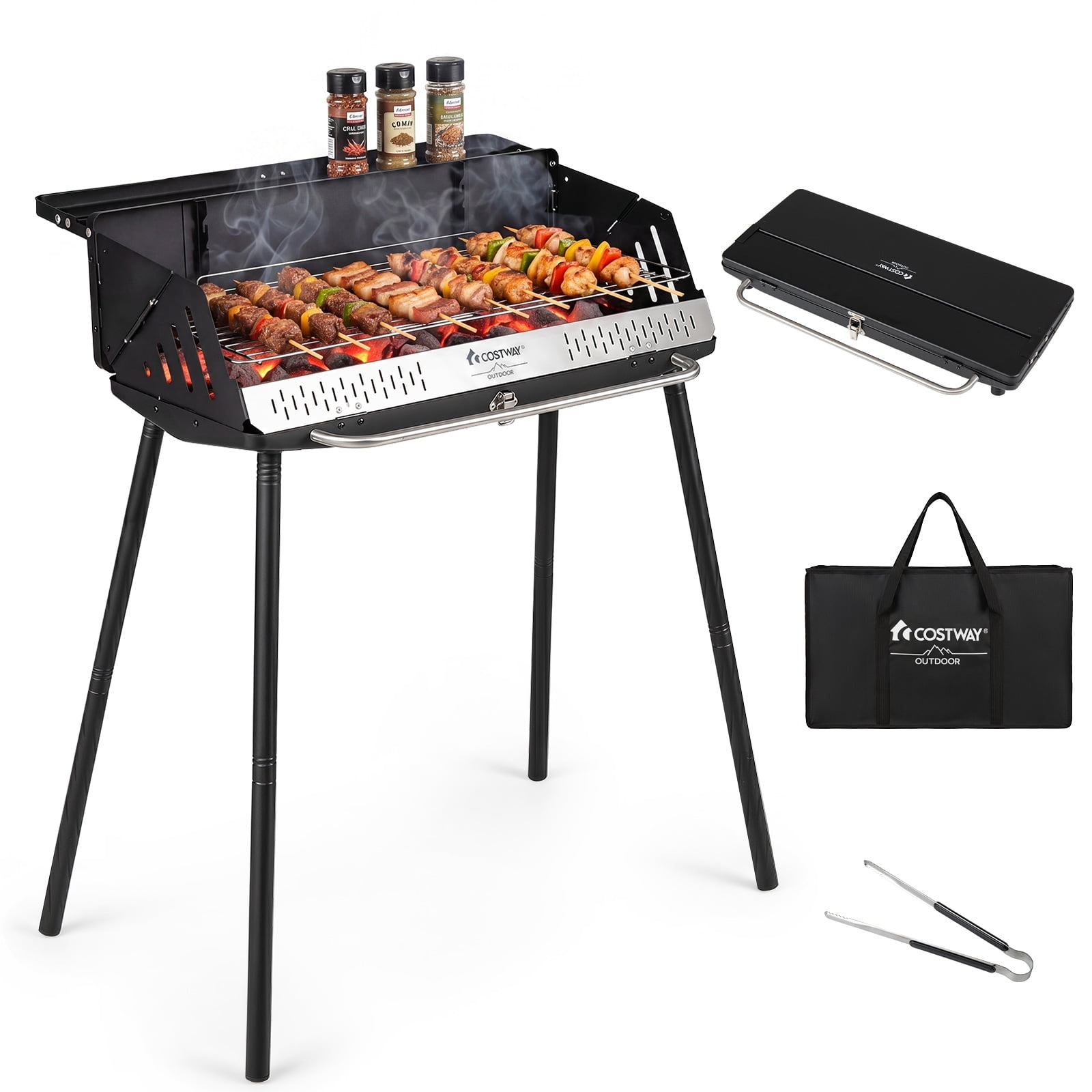Gymax Portable Charcoal Grill w/ Detachable Legs Foldable BBQ Grill w/ 250 sq.in