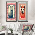 thumbnail image 1 of Designart "Retro Stamp Alpaca Portrait Illustration III" Alpaca Framed Wall Art Set Of 2 - Traditional Red Frame Gallery Set For Office Decor, 1 of 6