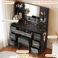 thumbnail image 3 of Vanity Desk with Lights, Makeup Vanity with Mirror and Chair, Power Outlet, Hair Dryer Rack, 7 Drawers, 3 Lighting Modes Brightness Adjustable Dressing Table for Bedroom, 3 of 7