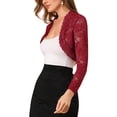 thumbnail image 3 of Kmbangi Floral Lace Cardigan+ See-through Scalloped Long Sleeve Crop Tops, 3 of 5