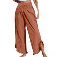 thumbnail image 2 of Plebaso Womens Wide Leg Pants Ruffle Hem Flowy Palazzo Pants Drawstring Casual Plain Vacation Beach Pants, 2 of 4