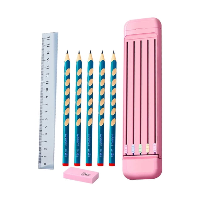 Harpily Stationery Kit Includes 5 X Pencils Eraser Ruler Compact Abs Pen for Case Closure for Students Pencil Eraser Set for Pencil Eraser Set Gift One Size Multi-Color