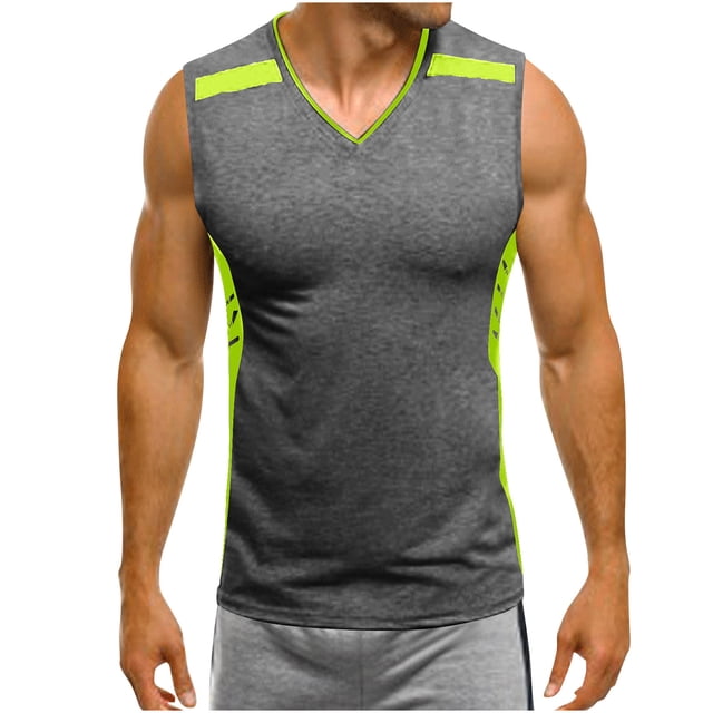 Styesk Tank Tops Men Fashionable Men's Spliced Solid Color Sports And Casual Round Neck Top