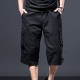 thumbnail image 2 of Styesk Men's Pants Men's Summer Solid Color Multi Pocket Workwear With Elastic Waist Button Fashion Shorts, 2 of 8