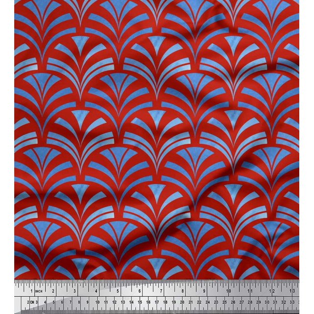 Soimoi polyester Crepe Fabric Scales Geometric Print Fabric by Yard 52 Inch Wide