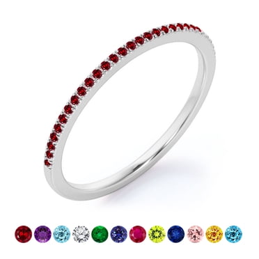 JeenMata Pave Accented - 0.25 Carat Round Cut -January Birthstone- Classic Wedding Band - 18K White Gold Plating for Women