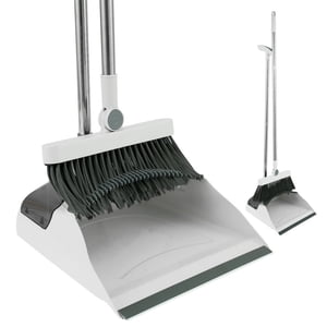 Broom and Dustpan Set Portable Sweeping Brush and Dustpan Large Capacity Dustpan Broom Set Stand Up Dustpan with Teeth Flexible 180° Swivel Head Broom for Home Office Dorm