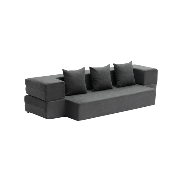 KFFKFF Folding Sofa Bed, 3-in-1 Foldable Couch Bed with 3 Pillows and Washable Cover, 25D High Density Memory Foam Convertible Sleeper Chair Bed, Futon Couch, Dark Grey(Twin)