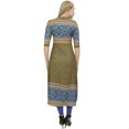 thumbnail image 3 of Bimba Tunique de Designer Vert Olive pour Femme Imprimée, Kurti Ligne A, Kurta, Robe-14, 3 of 6