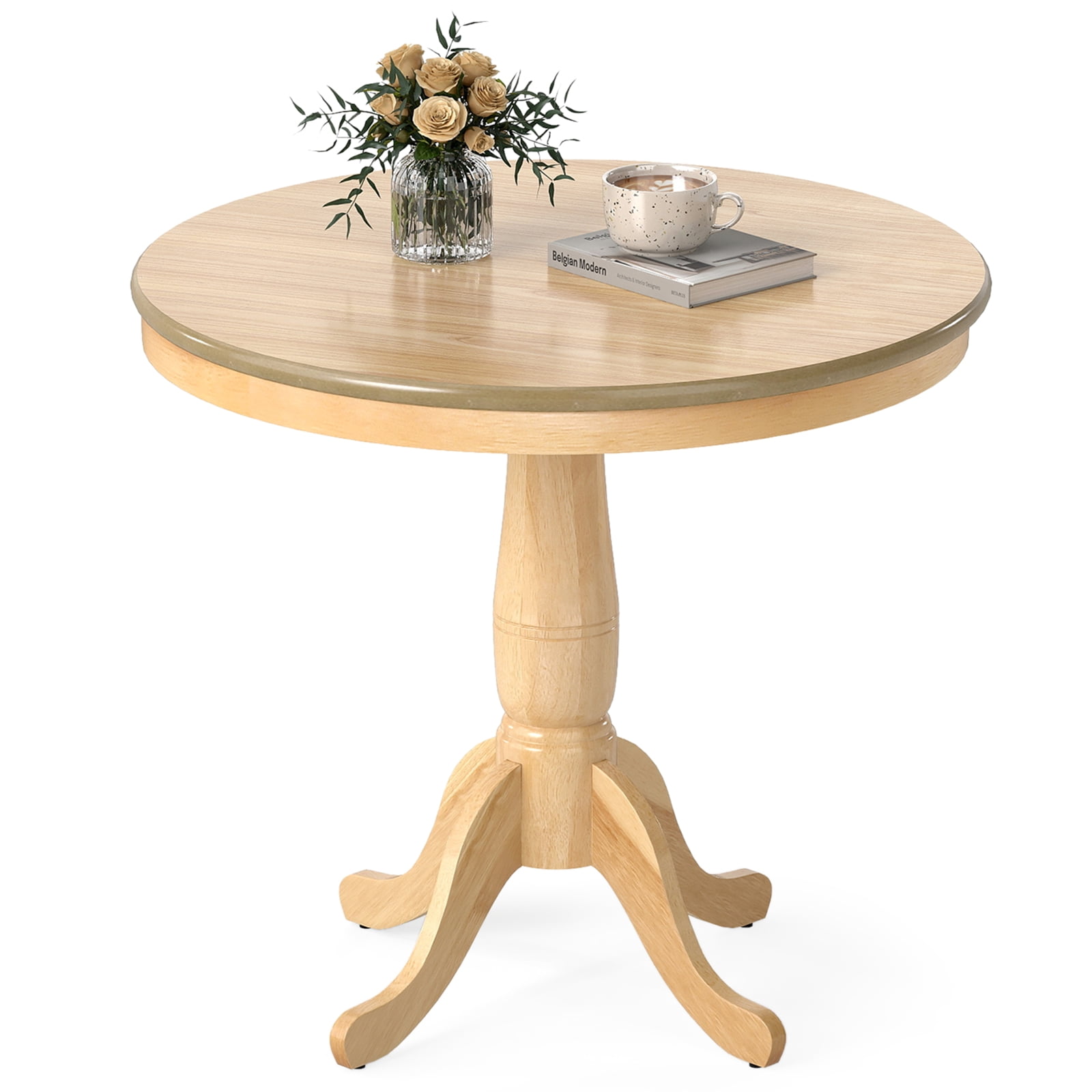 Gymax 32'' Round Pedestal Dining Table High Top Ped Table Kitchen Dining Room