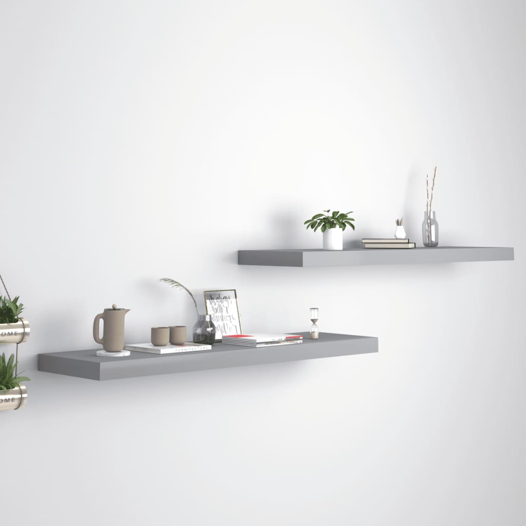 vidaXL Floating Wall Shelves 2 pcs Grey 90x23.5x3.8 cm MDF