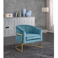 thumbnail image 2 of Meridian Furniture Carter Collection Fauteuil d'Appoint Moderne / Contemporain Rembourré en Velours à Dossier Tonneau avec Base en Acier Inoxydable Doré, Aqua, 29 Pouces L x 27.5 Pouces P x 31 Pouces H, 2 of 2