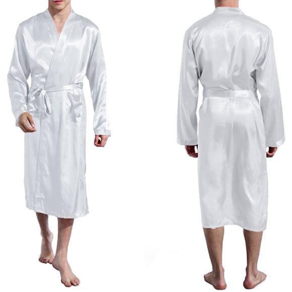 Grrvtrz Peignoir de Détente en Satin Soyeux pour Hommes, Longue Tenue de Nuit Légère, Liquidation de Noël, Cadeaux pour Hommes, Vêtement de Détente avec Poches