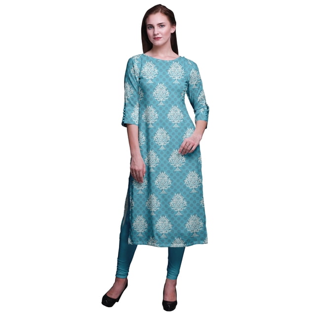 Bimba Robe Kurti Longue Imprimée Tunique Droite Manches 3/4 Robes pour Femmes Haut