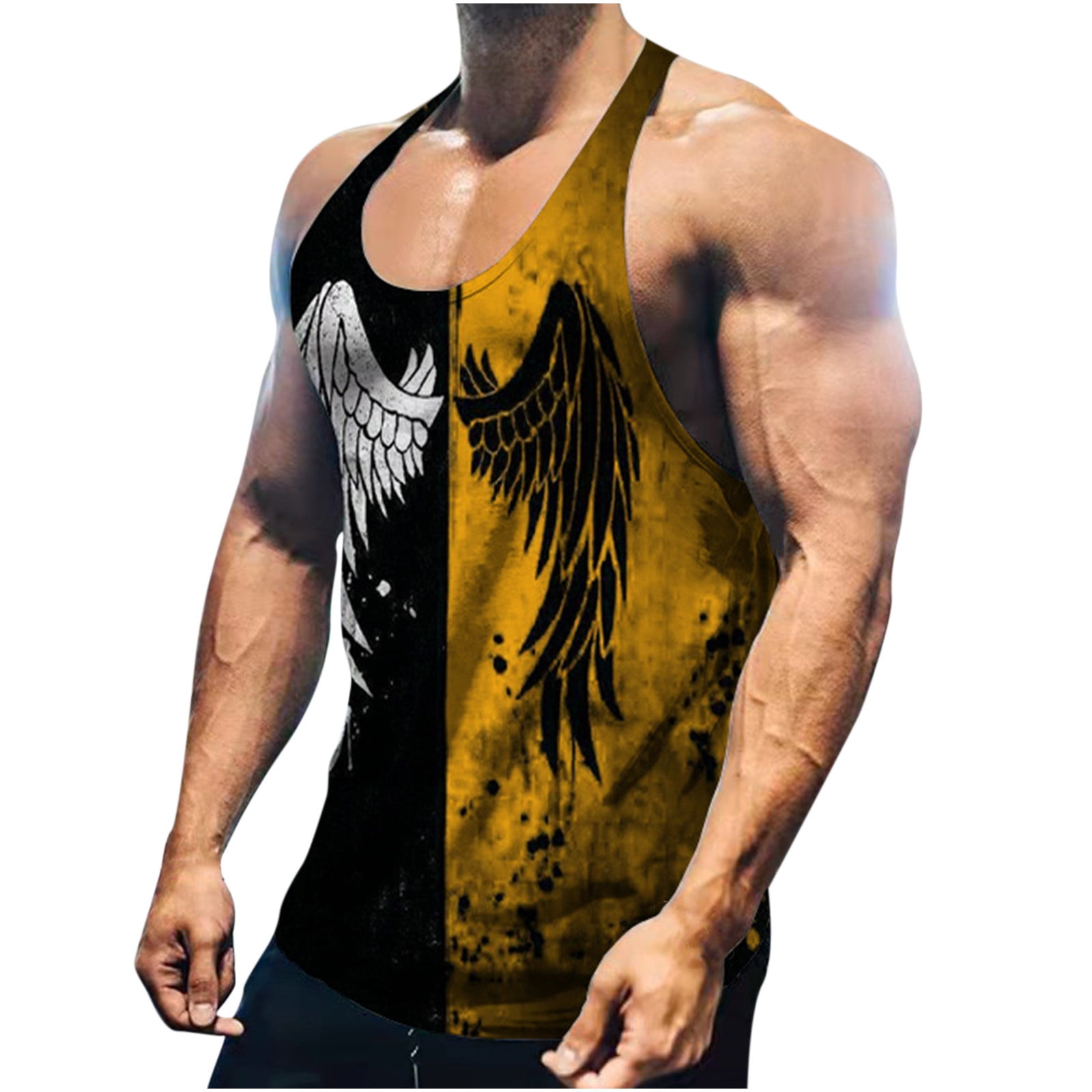 Débardeur Noir Homme Été Patchwork Impression Numérique 3D Sans Manches Débardeur