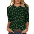 thumbnail image 2 of Mceream T-Shirt à Manches 3/4 pour la Saint-Patrick, Hauts pour Femmes, Printemps, Col Rond, T-Shirts Décontractés, Blouses à Imprimé Floral, T-Shirts Graphiques, Tenues d'Été, Hauts Bohèmes, Grande Taille, Chemises à Imprimé Trèfle, TTTTG, 2 of 5