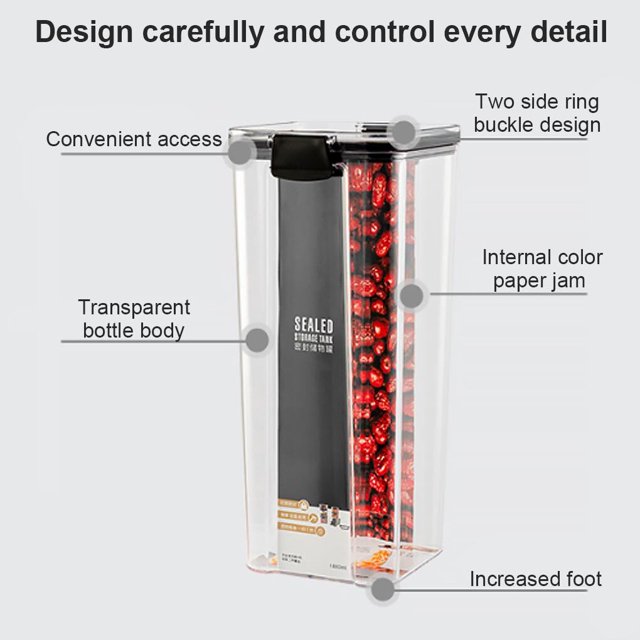 Cereal Storage Container Airtight Food Fresh Box Square Fresh Box Clear Sealed Jar Food Sacks Dispenser, 1300ml