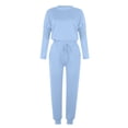 thumbnail image 4 of Mrat Womens Two Piece Outfits 2 Piece Jogging Sets Solid Polyester Long Sleeve Sweatsuits Sets Two Piece Track Suits Drawstring High Waist Pants Set Comfy Outfits D-Blue L, 4 of 5