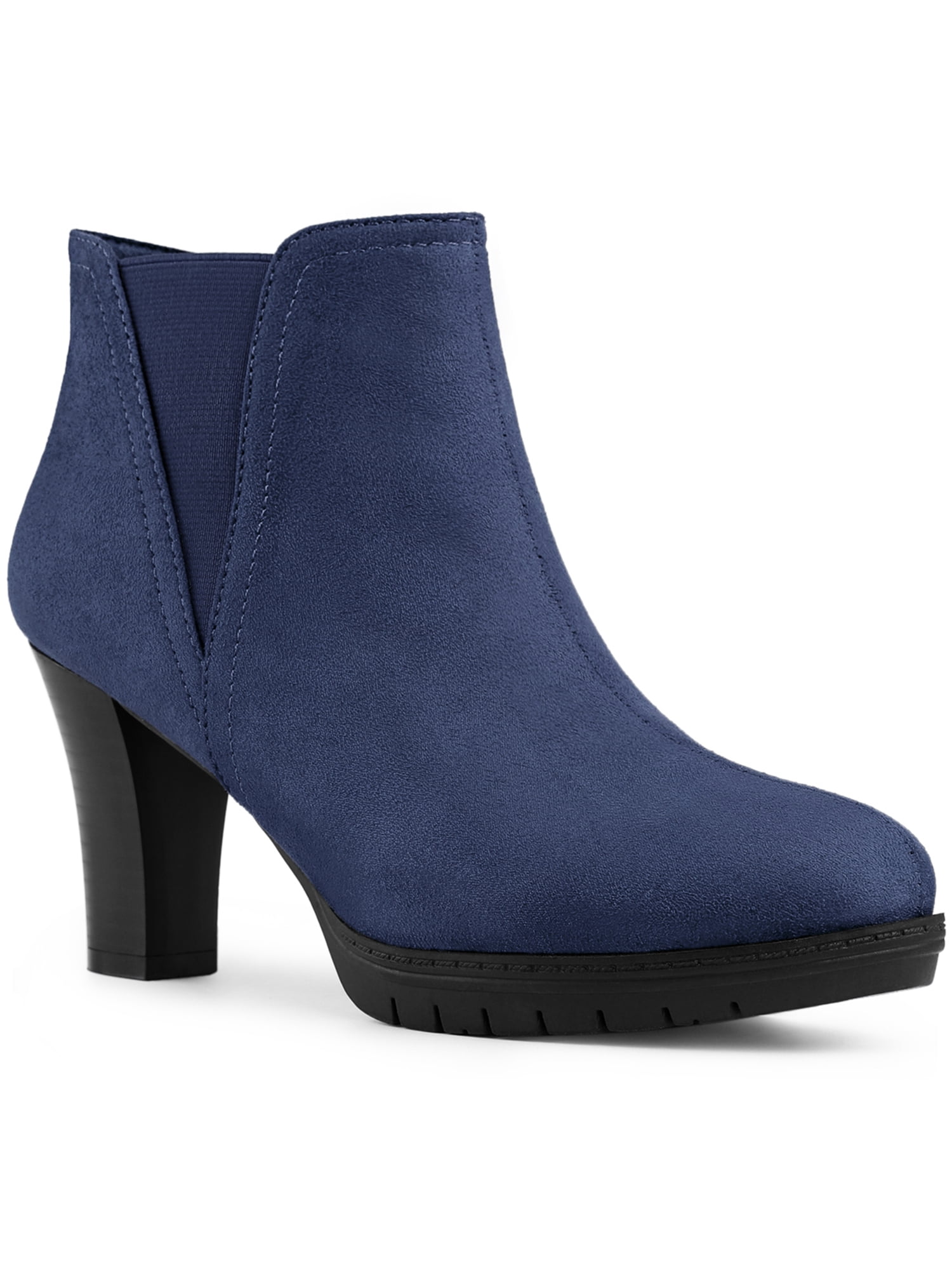 Unique Bargains Bottines Chelsea à Talon Bloc à Bout Rond pour Femme Bleu Foncé (Taille 6,5)