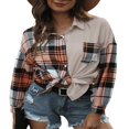 thumbnail image 2 of Femmes Veste à Carreaux Manches Longues Col Rabattu Bouton Fermeture Casual Tops Outwear, 2 of 7