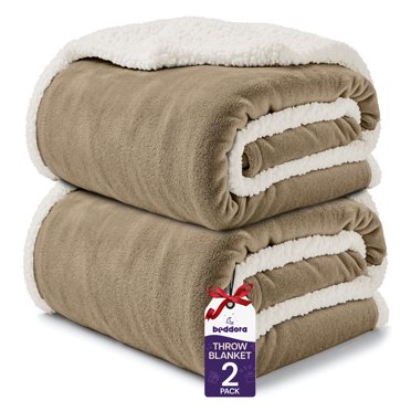 Beddora Couverture Jetée en Flanelle Sherpa de Luxe, Brun – Lot de 2, 50” x 60”, Molleton Réversible Ultra Doux 450 G/m2, Couverture Chaude d'Hiver pour Lit et Canapé