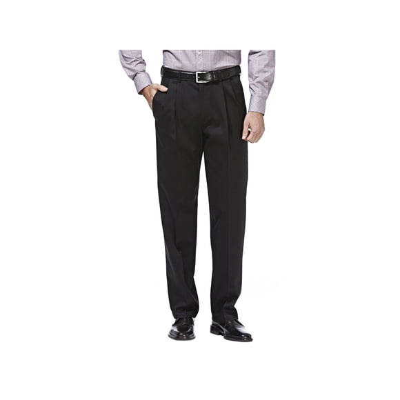 HAGGAR Pantalon pour Homme Premium Sans Repassage Coupe Classique Taille Extensible devant Plissé, Noir, 34x30
