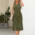 thumbnail image 4 of Robe d'Été pour Femme Sans Manches à Col Ras du Cou, Robe Basique Unie avec Taille à Nouer, Robe T-Shirt de Bureau avec Poches, 4 of 5