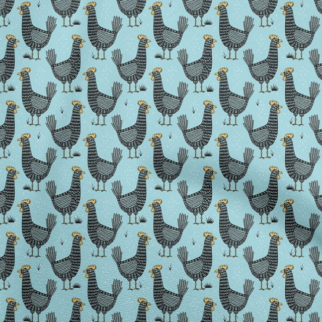 oneOone Viscose Chiffon Sky Blue Fabric Rooster Cock Craft Projects Decor Fabric Printed By The Yard 42 Inch Wide-YG