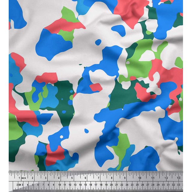 Soimoi polyester Crepe Fabric Multicolor Camouflage Print Fabric by the Yard 52 Inch Wide
