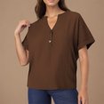 thumbnail image 2 of Yuyuzo Womens Tops Short Sleeve Shirts Button up V Neck T Shirts Solid Color Loose Fitted Blouses, 2 of 6