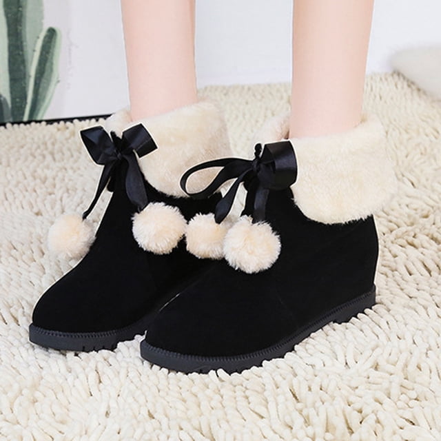 LSLJS Bottes de Neige pour Femmes Bottes d'Hiver Talon Rehaussé Isolation en Peluche Bottes Mi-Longues Extérieur Bout Rond Chaussures à Enfiler Bottes Décontractées