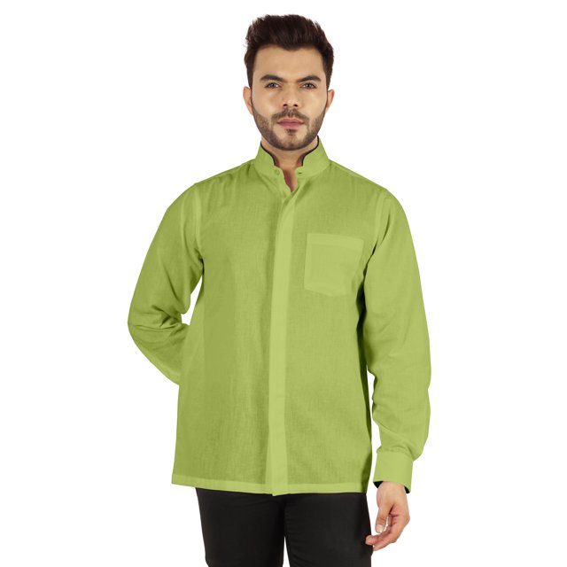 Bestman Solid Long Sleeve Shirt For Mens Front Double Button Placket Chinese Collar Shirt