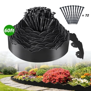 60FT Landscape Edging with 72 Anchoring Pegs, Heavy‑Duty Garden Edging Border with Elegant Cloud Design, Paver Edging for Lawn and Garden Fence, Black