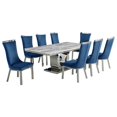 thumbnail image 1 of White Marble 9pc Dining Set with Silver Stainless Steel and 8 Chairs, 1 of 4
