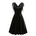 thumbnail image 2 of Penkiiy Robe pour Femme à Col en V Sans Manches Style Rétro en Velours Doré de Couleur Unie Robe Formelle m Noir, 2 of 5
