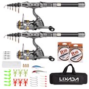 Fishing Pole Combo Set 2PCS Rod and Reel Telescopic Fishing Rod Carbon Fiber Spinning Reels Fishing Accessories 1.5/1.8/2.1/2.4m