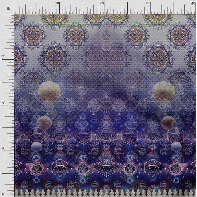 Soimoi Georgette Viscose Fabric Scared Geometry & Moon Panel Print Fabric by The Yard 42 Inch Wide