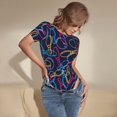 thumbnail image 2 of Cauagu T-Shirts de Quilles Multicolores pour Femmes à Col Rond, Manches Courtes, Hauts, Justaucorps, Combinaison Quotidienne - Moyen, 2 of 6
