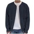 thumbnail image 2 of RXIRUCGD Cardigan à Col Rond pour Homme en Tricot Uni en Velours Paon, Coupe Décontractée, Chandail à Fermeture Éclair, Bleu Foncé, Taille : L, 2 of 8