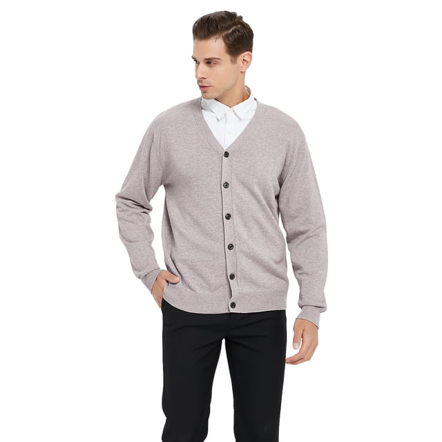 TOPTIE Cardigan pour Homme Coupe Décontractée Col en V Coton-Beige-P