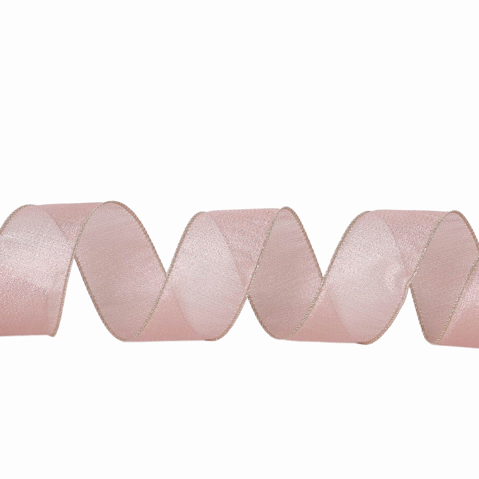 HOLIDAY TIME Dusty Rose Sheer Wired Fabric Ribbon with Glitter Gold Edge, 2.5 Inch, Holiday Decor Ribbons & Bows