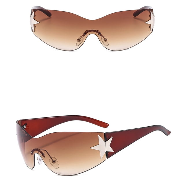 Fashion Men Women Star Wrap Around Sunglasses Cycling Rimless Futuristic Sunglasses