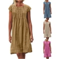 thumbnail image 1 of Meichang Robes d'Été pour Femmes Décontractées à Manches Courtes, Col Rond, Robe Plissée, Plage, Vacances, Coupe Ample, Longueur Genou, Robes Trapèze Mi-Longues, Robe Soleil, 1 of 9