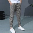 thumbnail image 4 of HomeGardon Linen Boys Pants School Uniform Elastic Waist Drawstring Chino Pants with Pockets Solid Color Trousers Summer Jogger Pants, 4 of 8