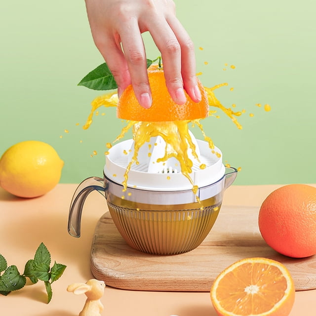 Meitianfacai Hand Juicer Citrus Orange Squeezer, Manual Lid Rotation Press Reamer for Lemon Lime Grapefruit with Strainer and Container